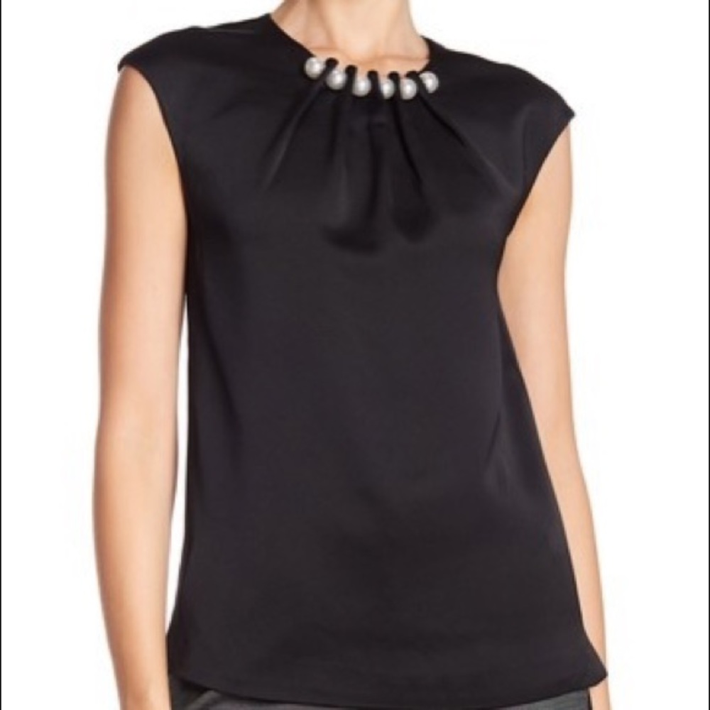 Imitation Pearl Accented Sleeveless Blouse
